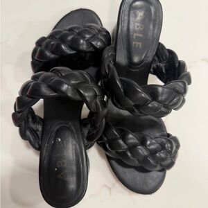 ABLE Braided Double-Strap Slide Heels, Size 9